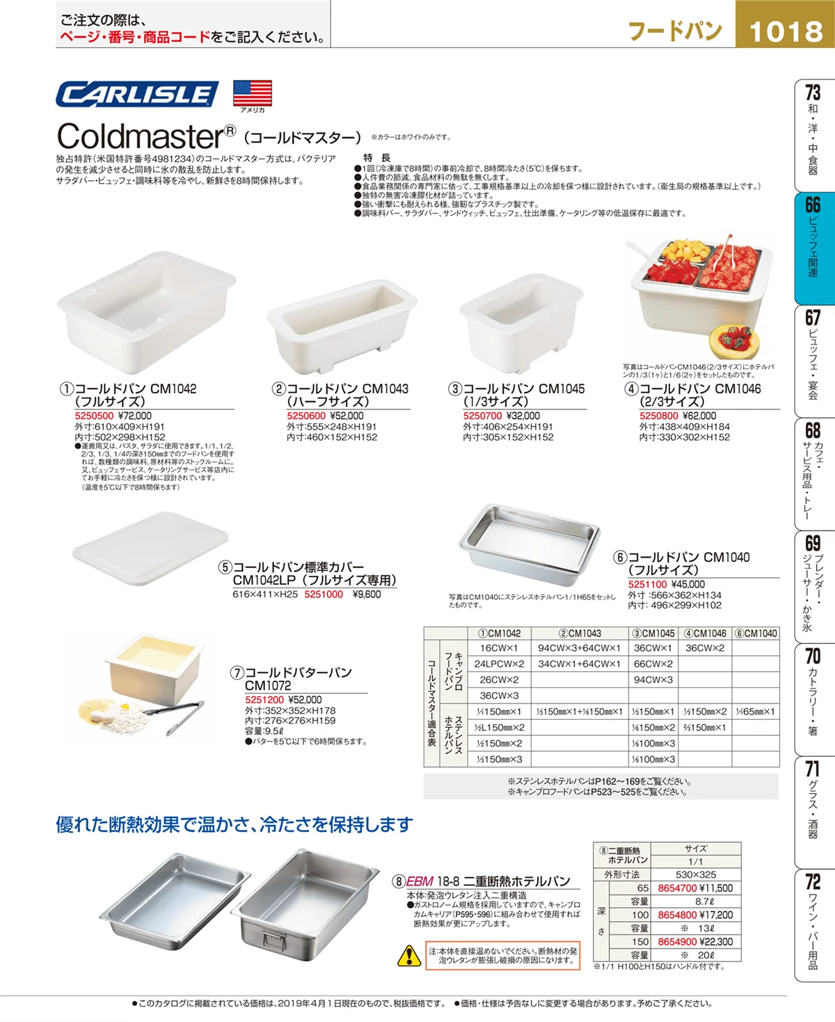 EBM業務用厨房用品カタログvol.19・ページ番号1018・ビュッフェ関連