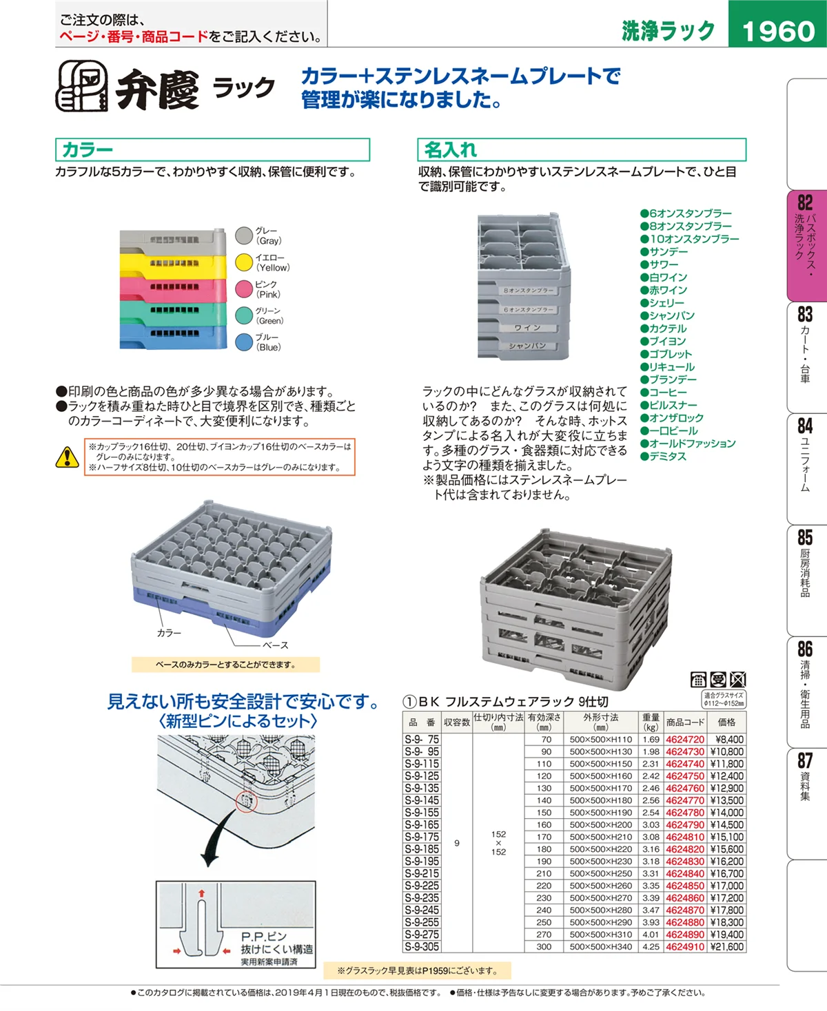 EBM業務用厨房用品カタログvol.19・ページ番号1960・バスボックス・洗浄ラック