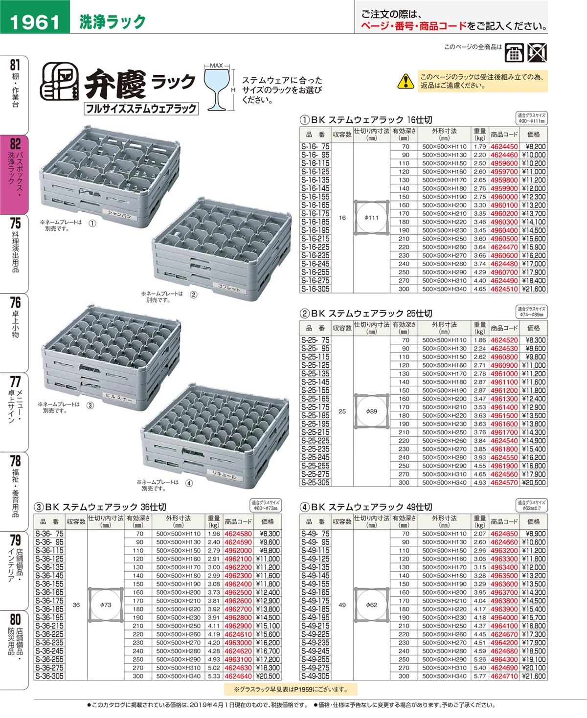 EBM業務用厨房用品カタログvol.19・ページ番号1961・バスボックス・洗浄ラック