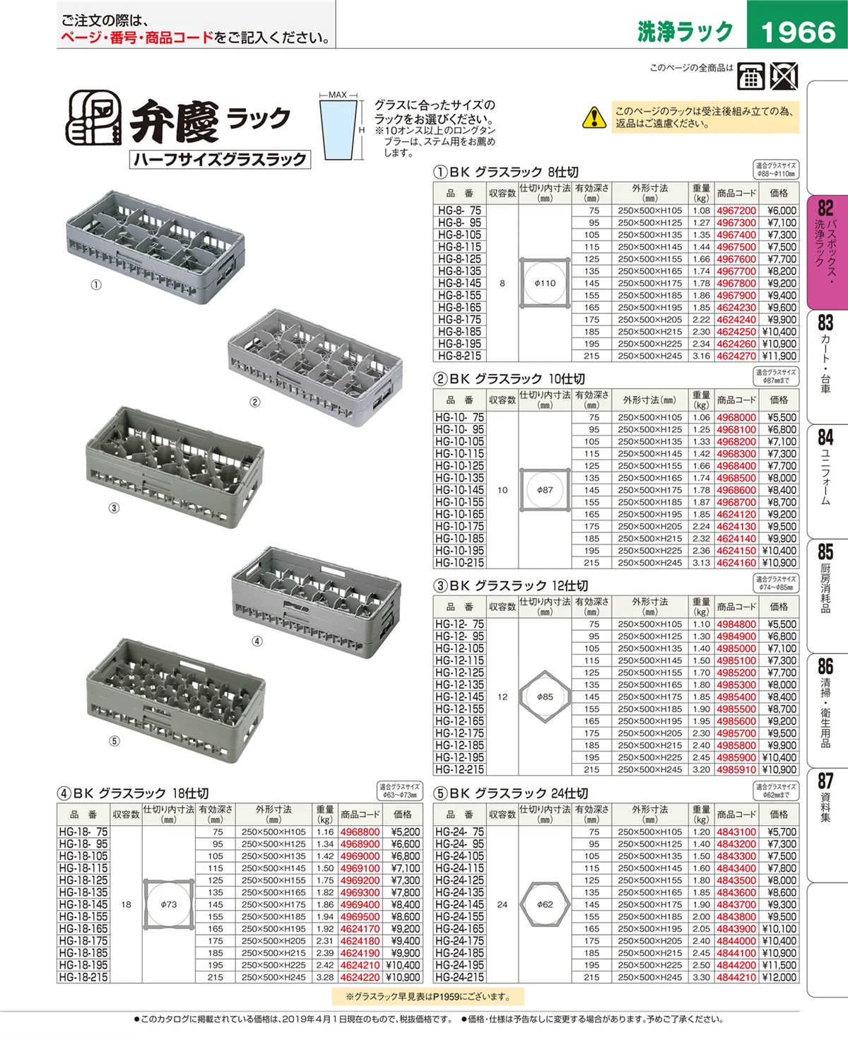 EBM業務用厨房用品カタログvol.19・ページ番号1966・バスボックス・洗浄ラック