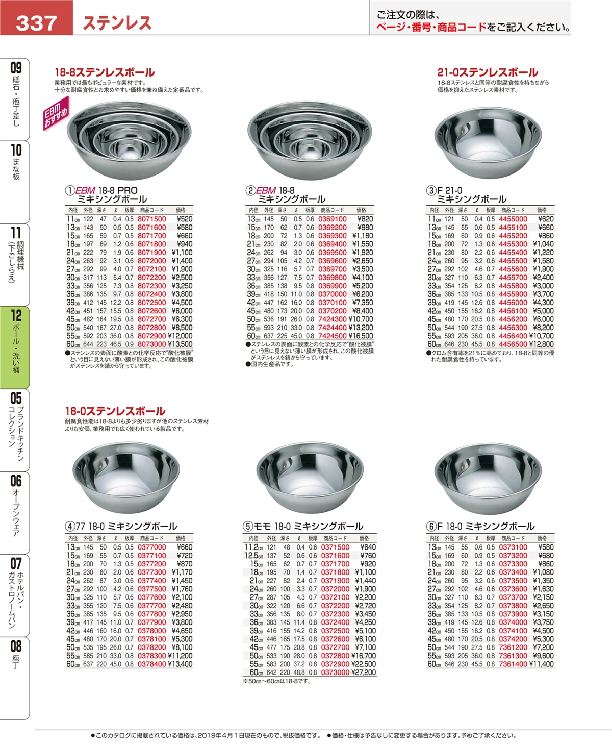 EBM業務用厨房用品カタログvol.19・ページ番号337・調理機械（下ごしらえ）