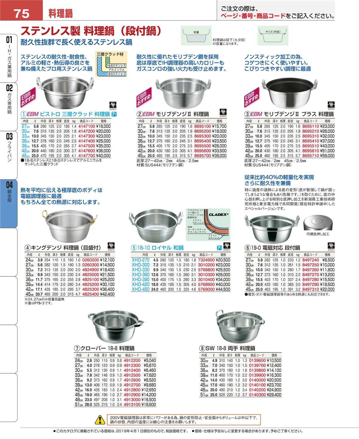 EBM業務用厨房用品カタログvol.19・ページ番号75・フライパン