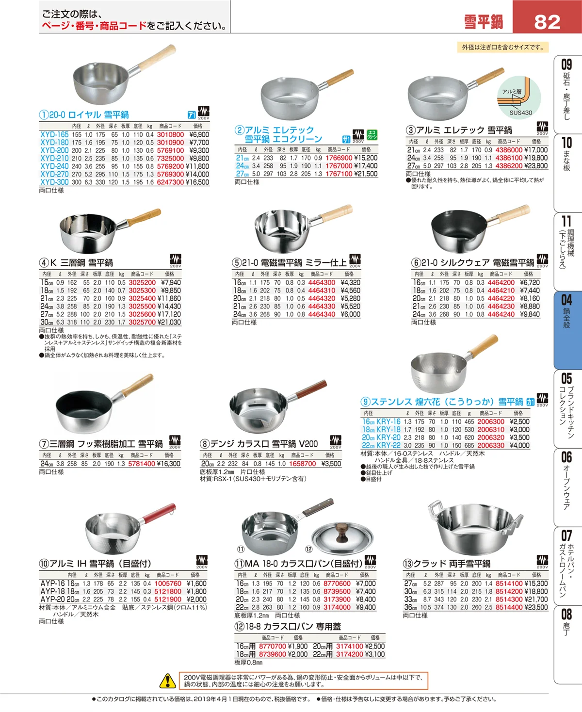 EBM業務用厨房用品カタログvol.19・ページ番号82・フライパン