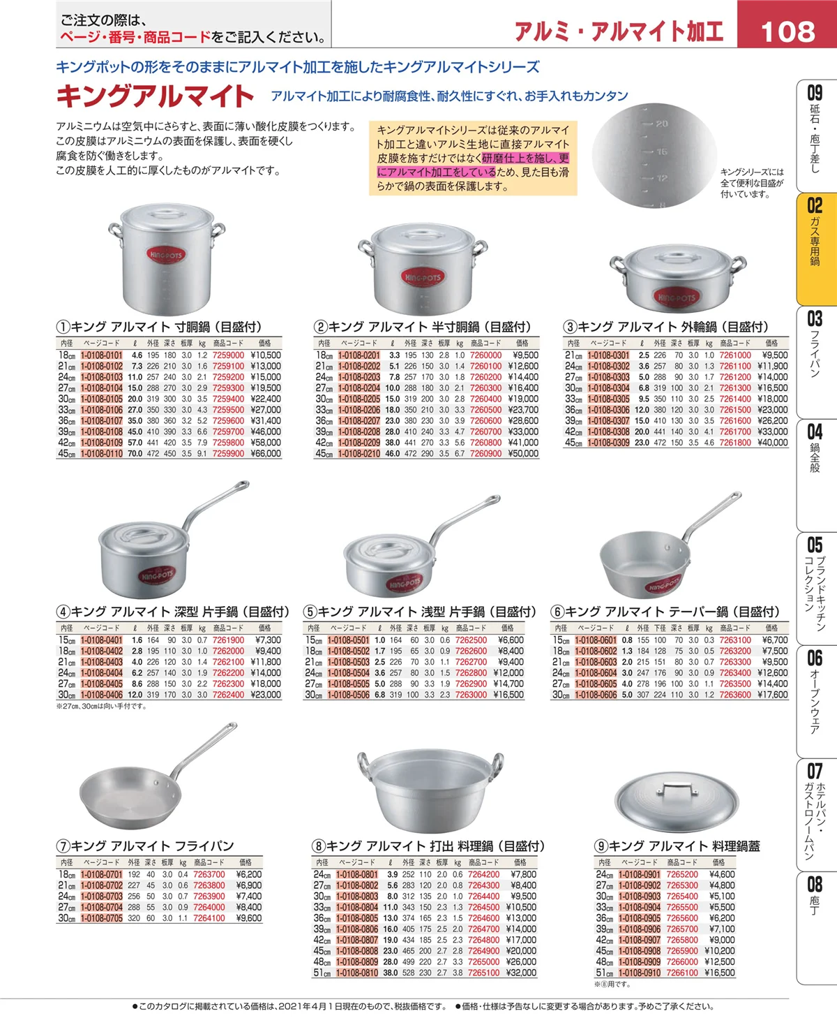 EBM業務用厨房用品カタログvol.21・ページ番号108・ＩＨ・ガス兼用鍋