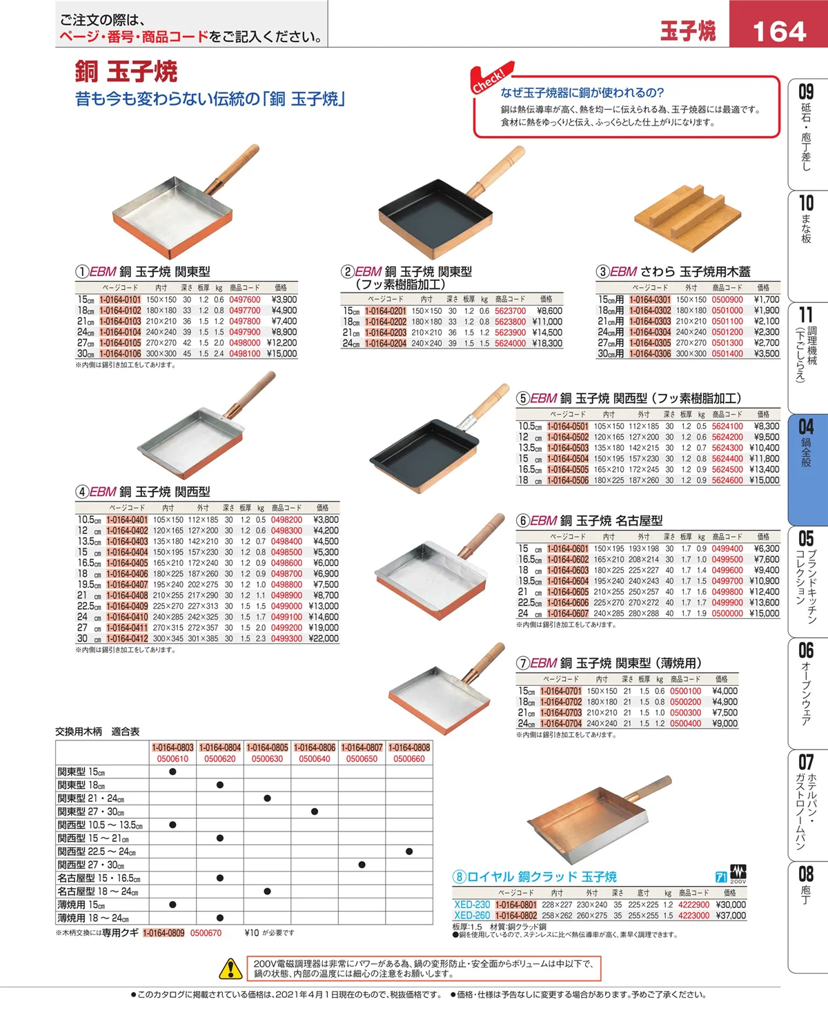 EBM業務用厨房用品カタログvol.21・ページ番号164・フライパン