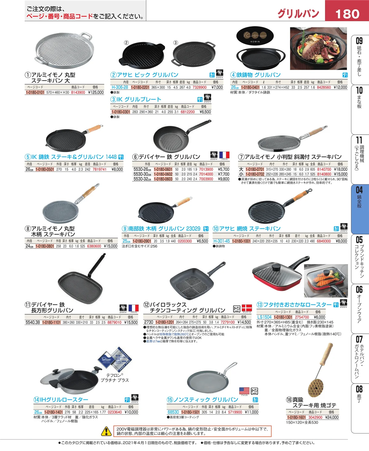 EBM業務用厨房用品カタログvol.21・ページ番号180・フライパン