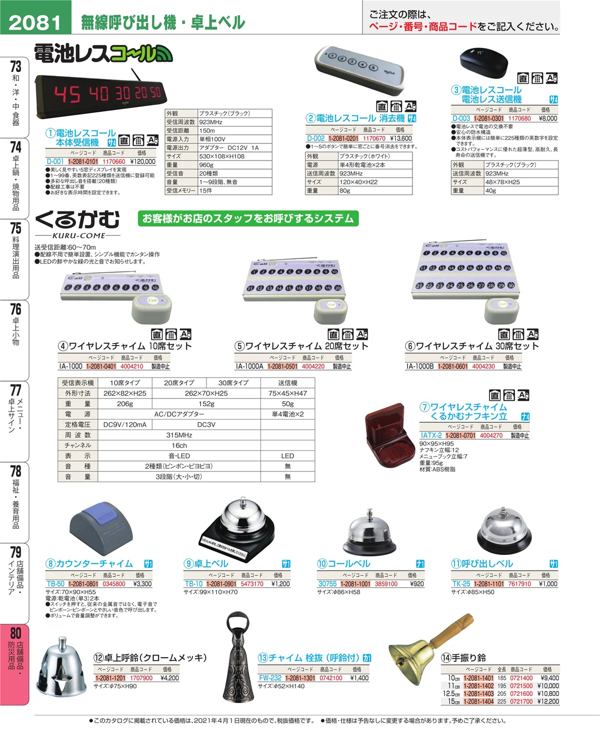 EBM業務用厨房用品カタログvol.21・ページ番号2081・店舗備品・インテリア