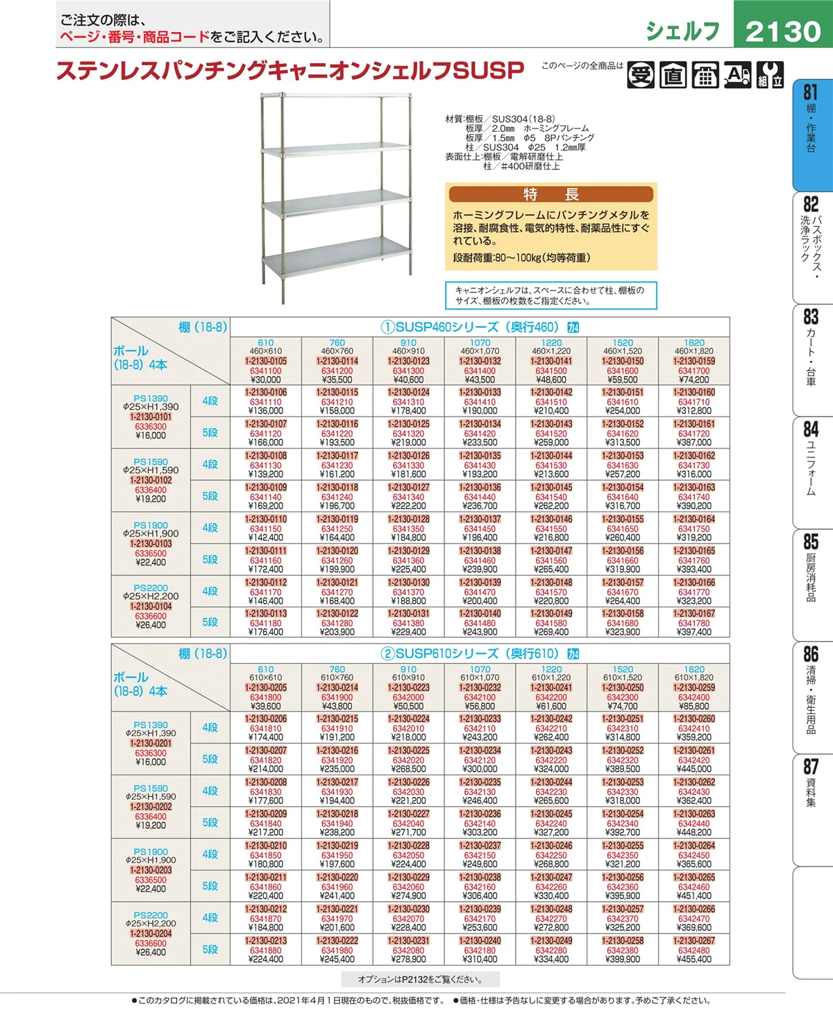 EBM業務用厨房用品カタログvol.21・ページ番号2130・店舗備品・防災用品