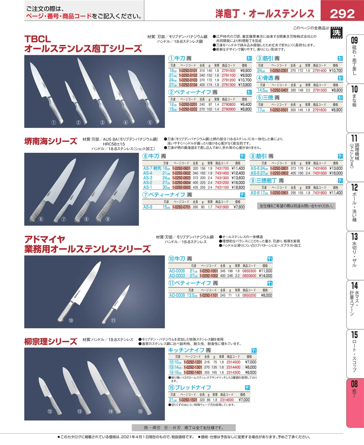 EBM業務用厨房用品カタログvol.21・ページ番号292・ホテルパン・ガストロノームパン