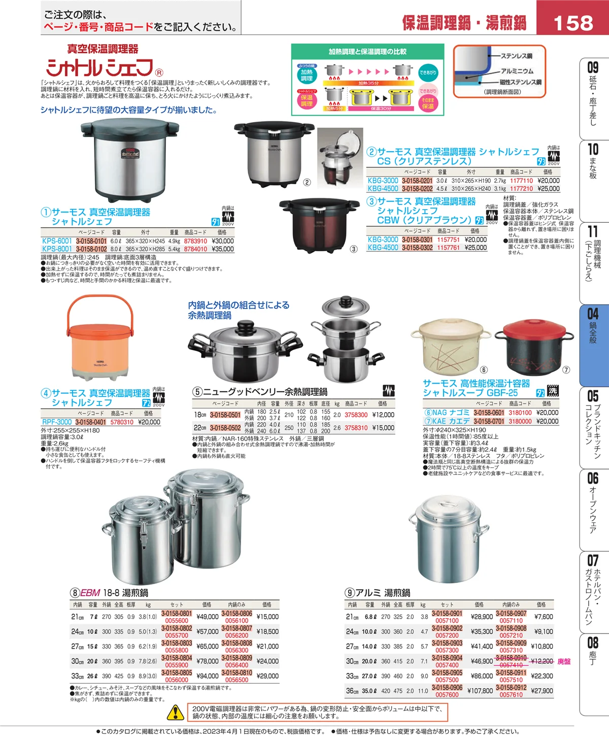 EBM業務用厨房用品カタログvol.23・ページ番号158・フライパン