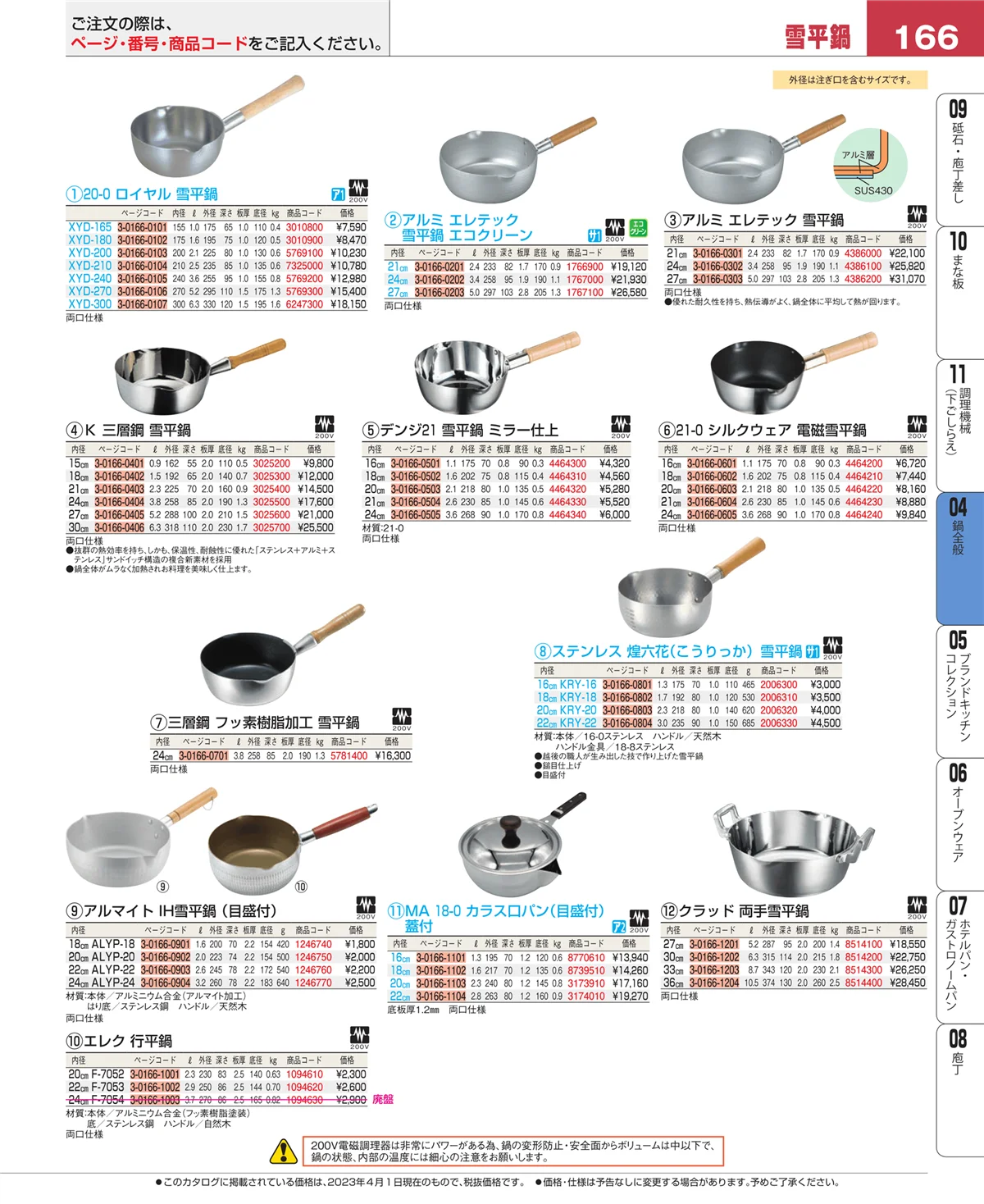 EBM業務用厨房用品カタログvol.23・ページ番号166・フライパン
