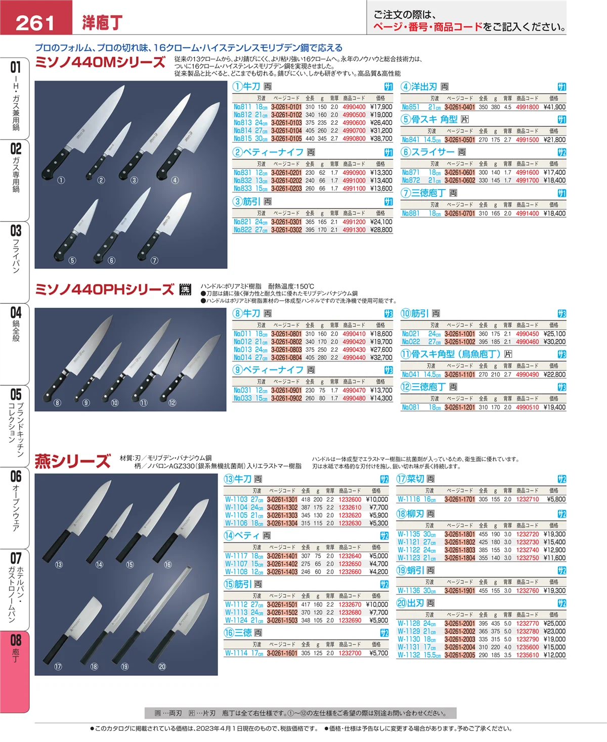 EBM業務用厨房用品カタログvol.23・ページ番号261・ホテルパン・ガストロノームパン