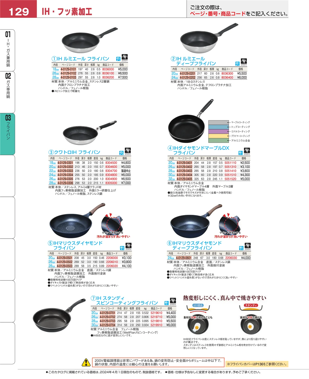 EBM業務用厨房用品カタログvol.24・ページ番号129・ガス専用鍋