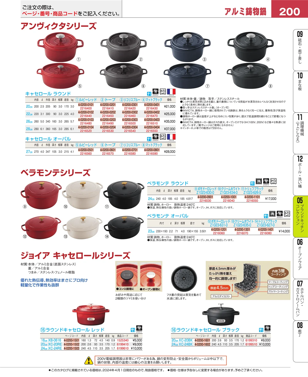 EBM業務用厨房用品カタログvol.24・ページ番号200・鍋全般