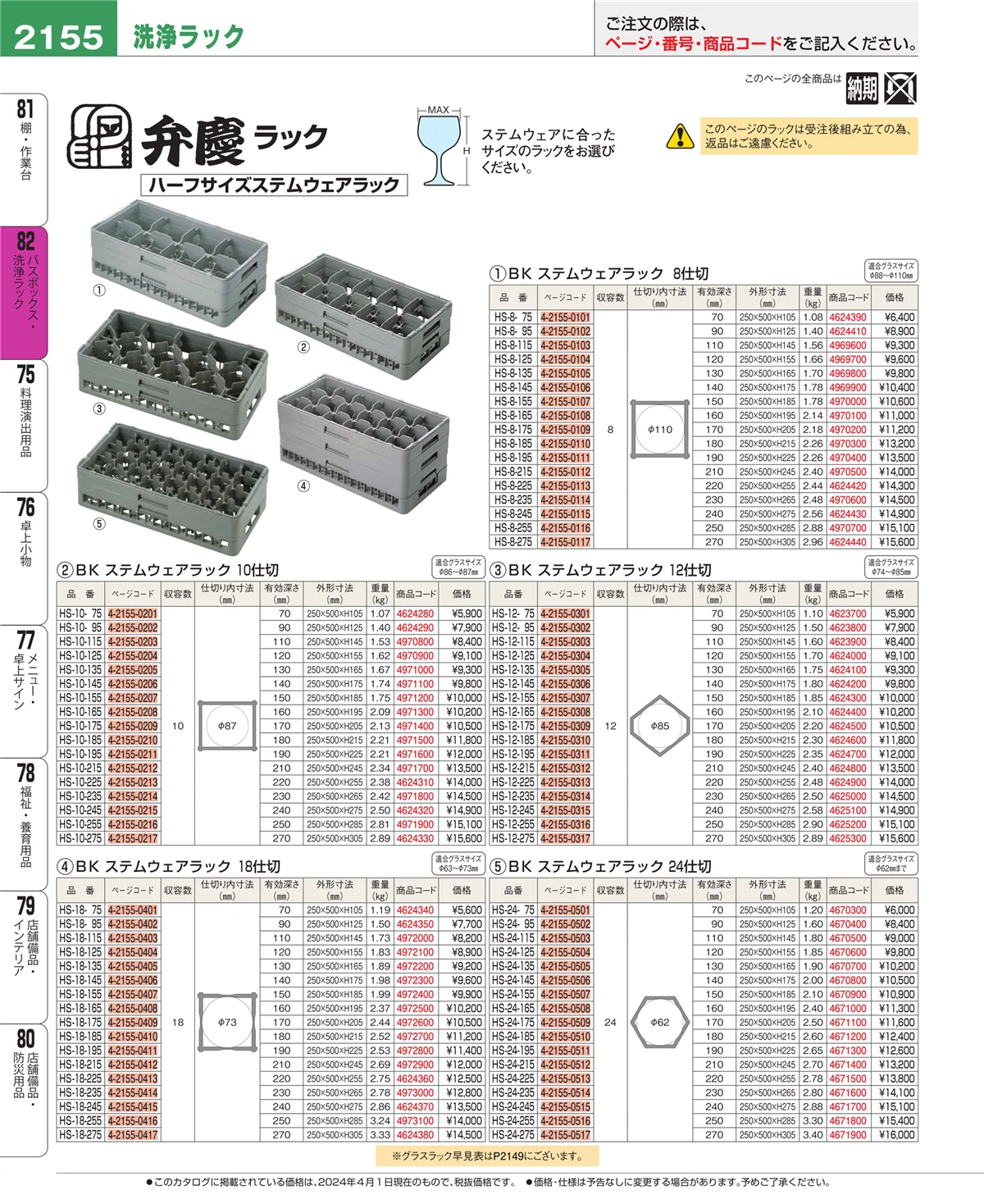 EBM業務用厨房用品カタログvol.24・ページ番号2155・棚・作業台