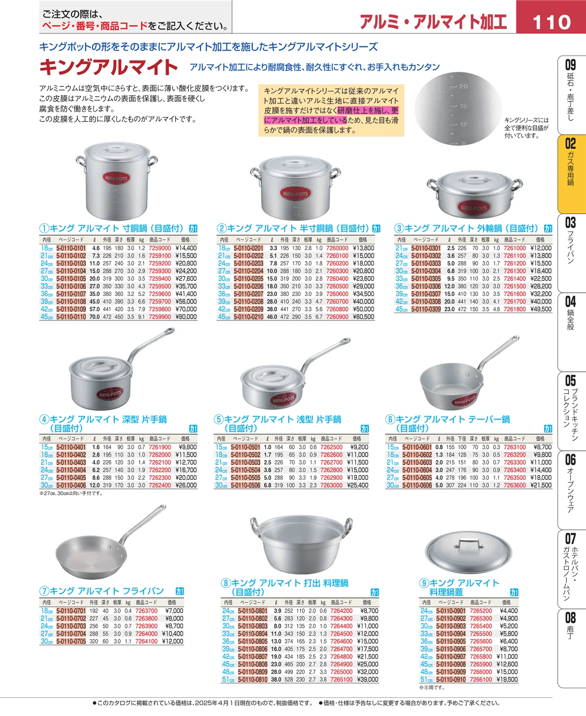 EBM業務用厨房用品カタログvol.25・ページ番号110・ＩＨ・ガス兼用鍋
