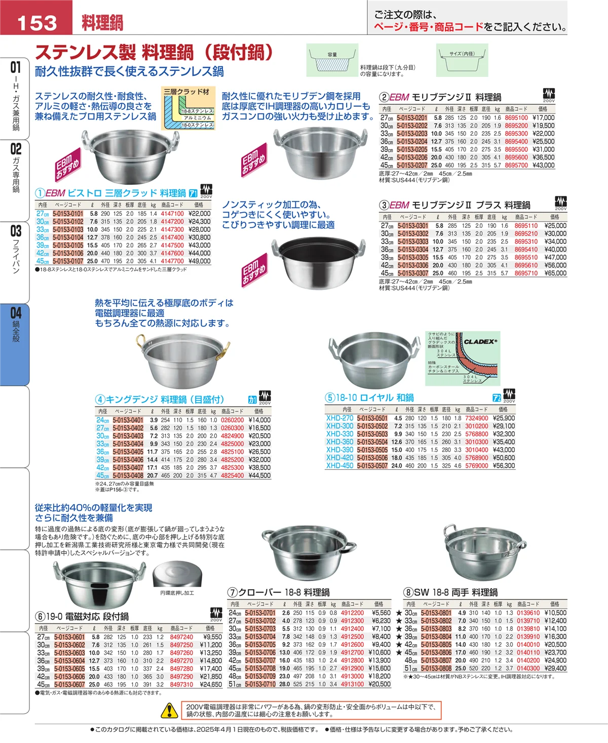 EBM業務用厨房用品カタログvol.25・ページ番号153・フライパン
