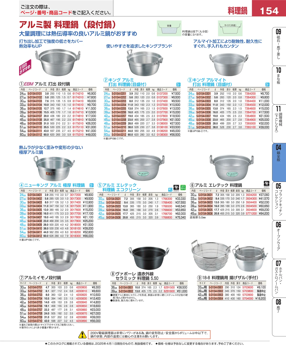 EBM業務用厨房用品カタログvol.25・ページ番号154・フライパン