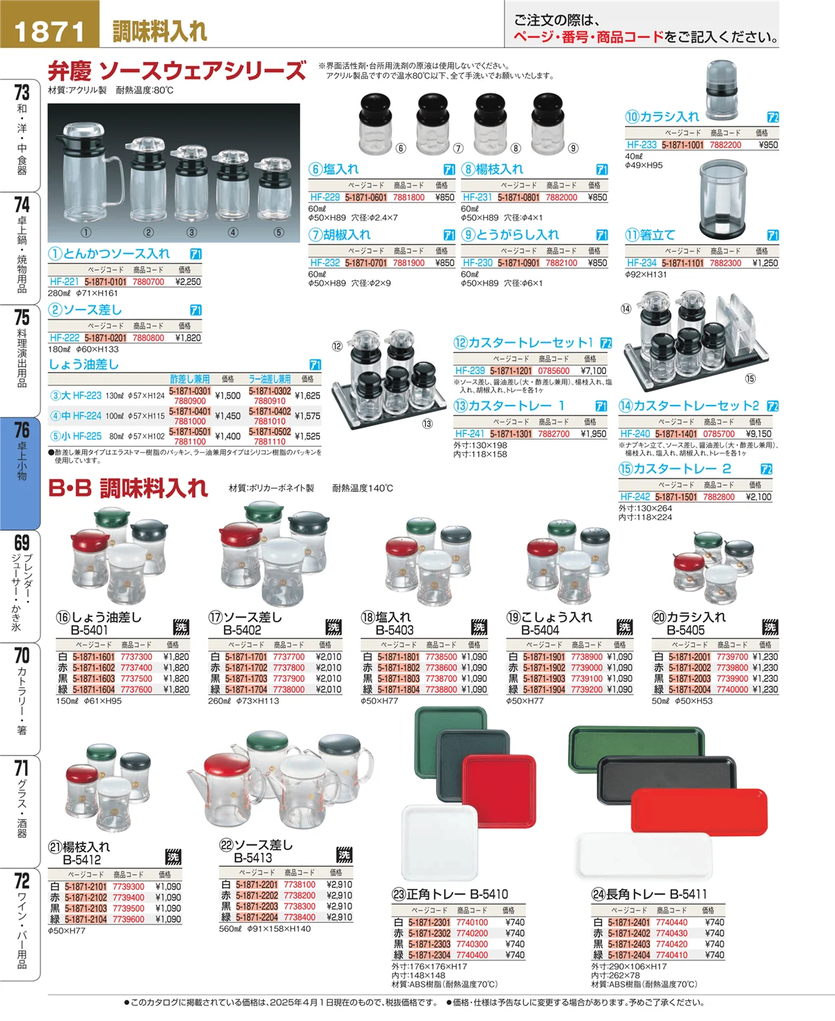 EBM業務用厨房用品カタログvol.25・ページ番号1871・料理演出用品