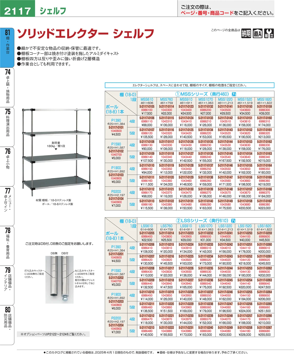 EBM業務用厨房用品カタログvol.25・ページ番号2117・店舗備品・防災用品
