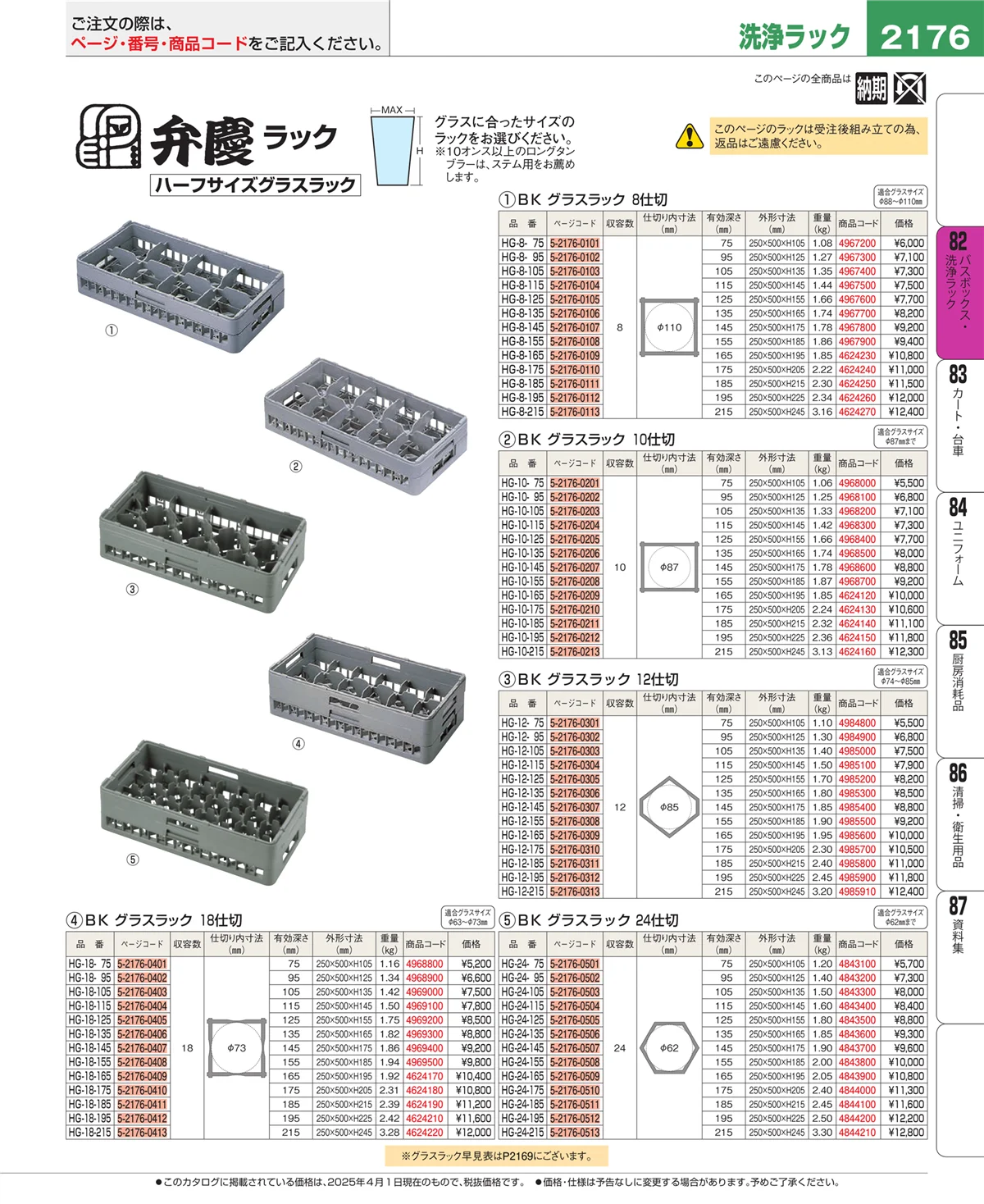 EBM業務用厨房用品カタログvol.25・ページ番号2176・棚・作業台