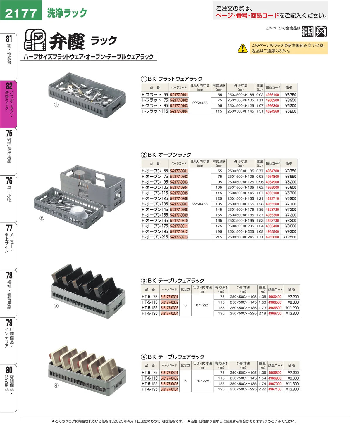 EBM業務用厨房用品カタログvol.25・ページ番号2177・棚・作業台