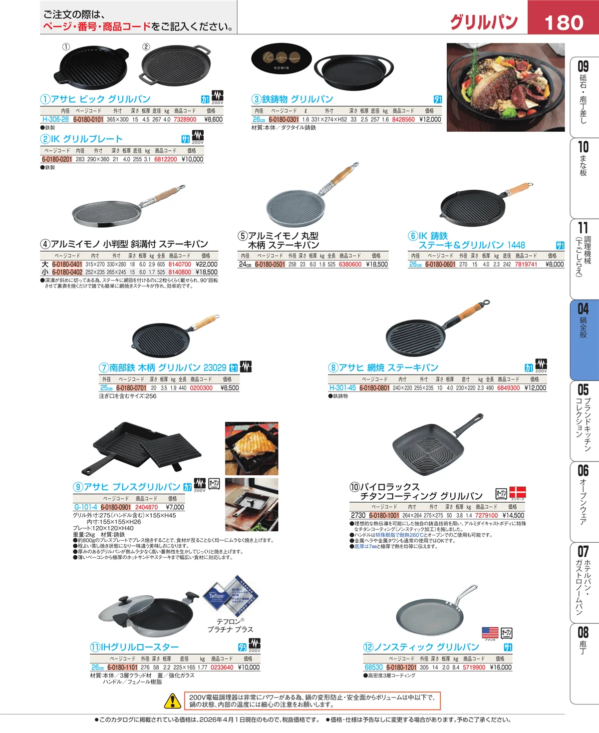EBM業務用厨房用品カタログvol.26・ページ番号180・フライパン