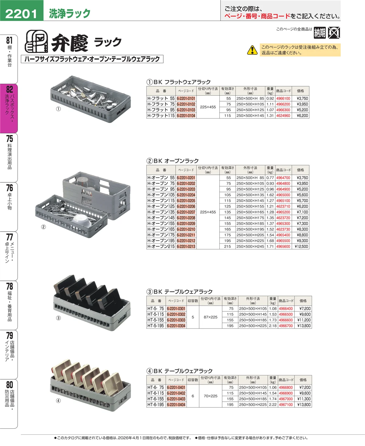 EBM業務用厨房用品カタログvol.26・ページ番号2201・棚・作業台
