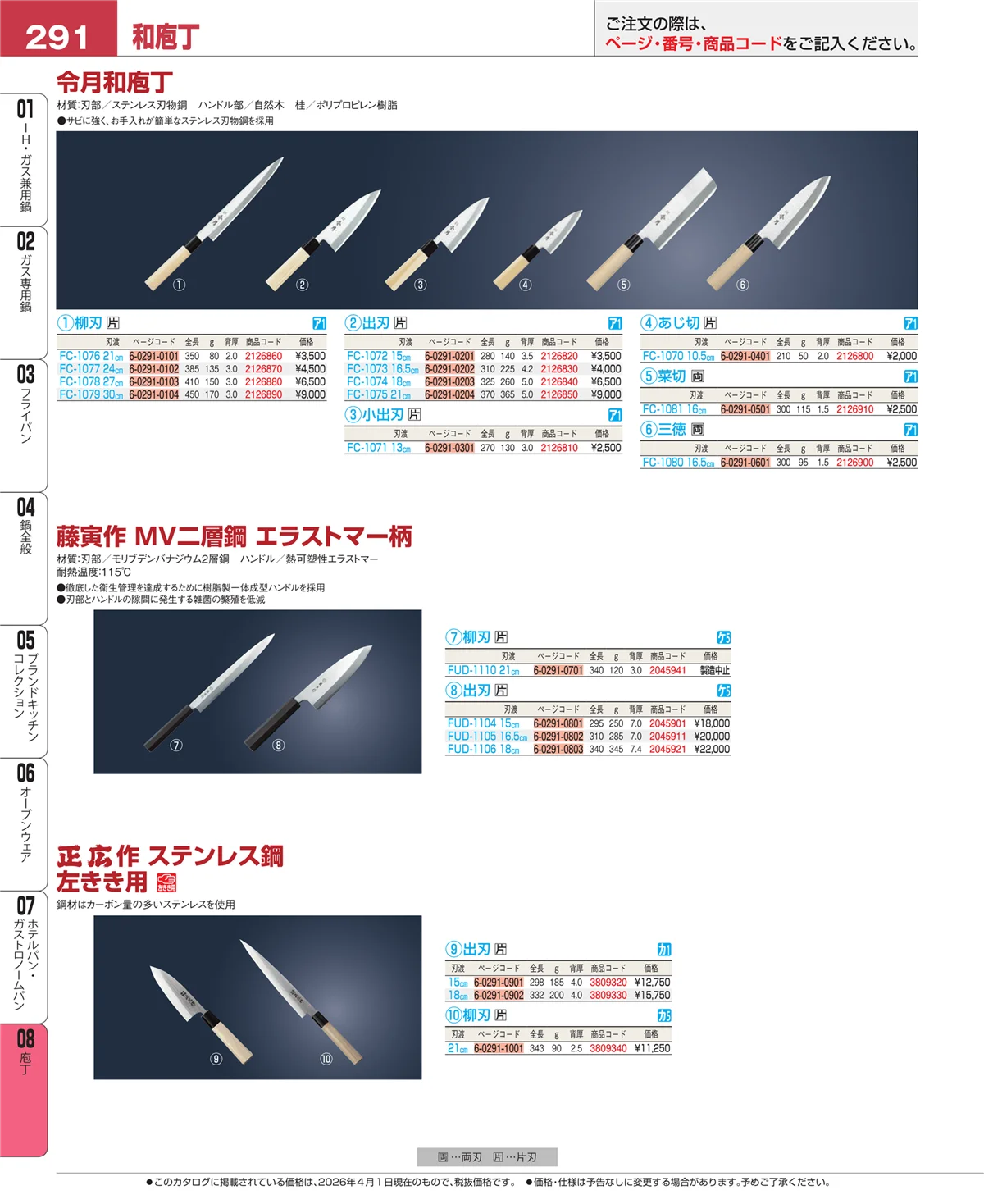 EBM業務用厨房用品カタログvol.26・ページ番号291・ホテルパン・ガストロノームパン