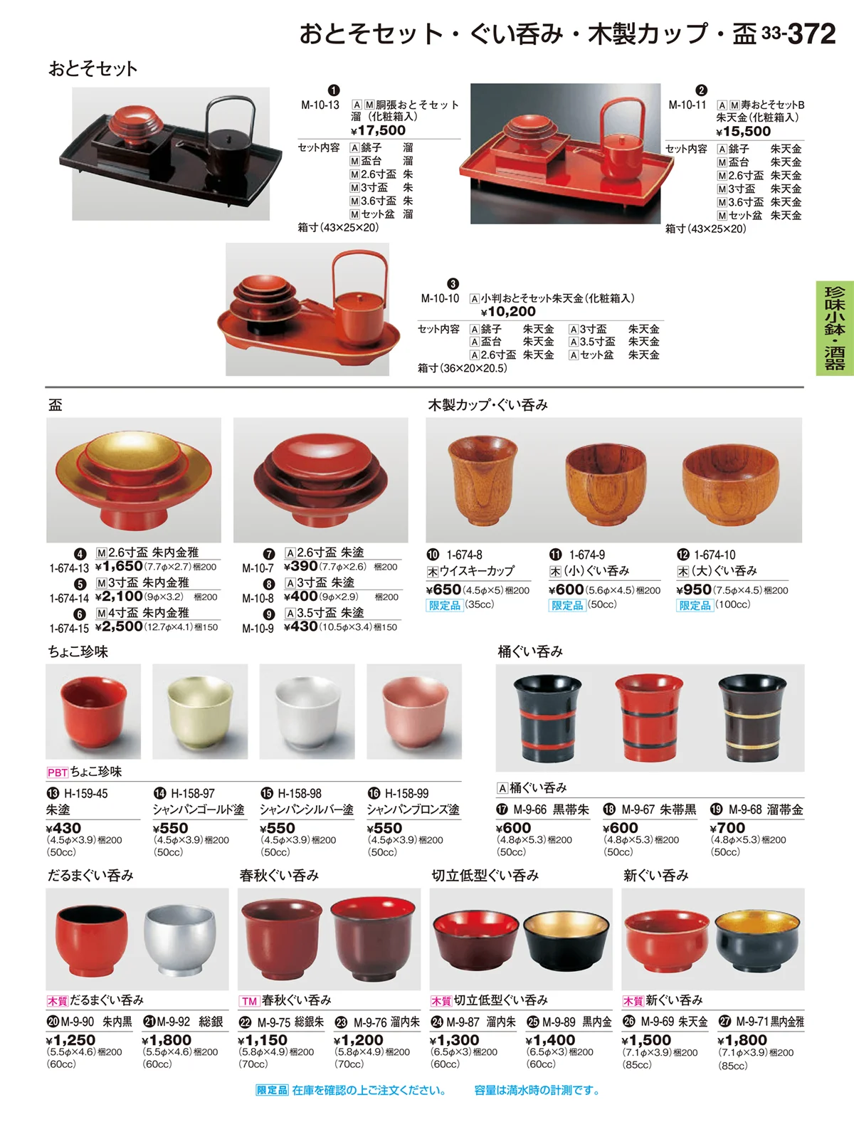 割烹漆器vol.33・ページ番号372・珍味小鉢・酒器・ミニ小鉢