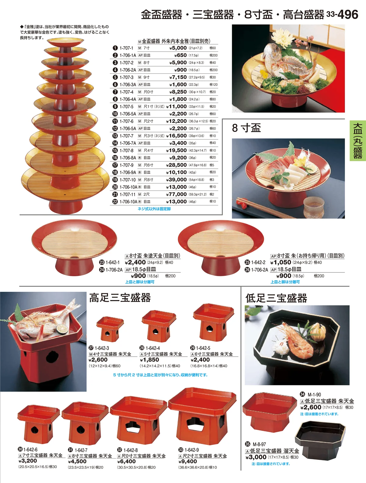 割烹漆器vol.33・ページ番号496・大皿（丸）盛鉢・大皿（丸）盛器
