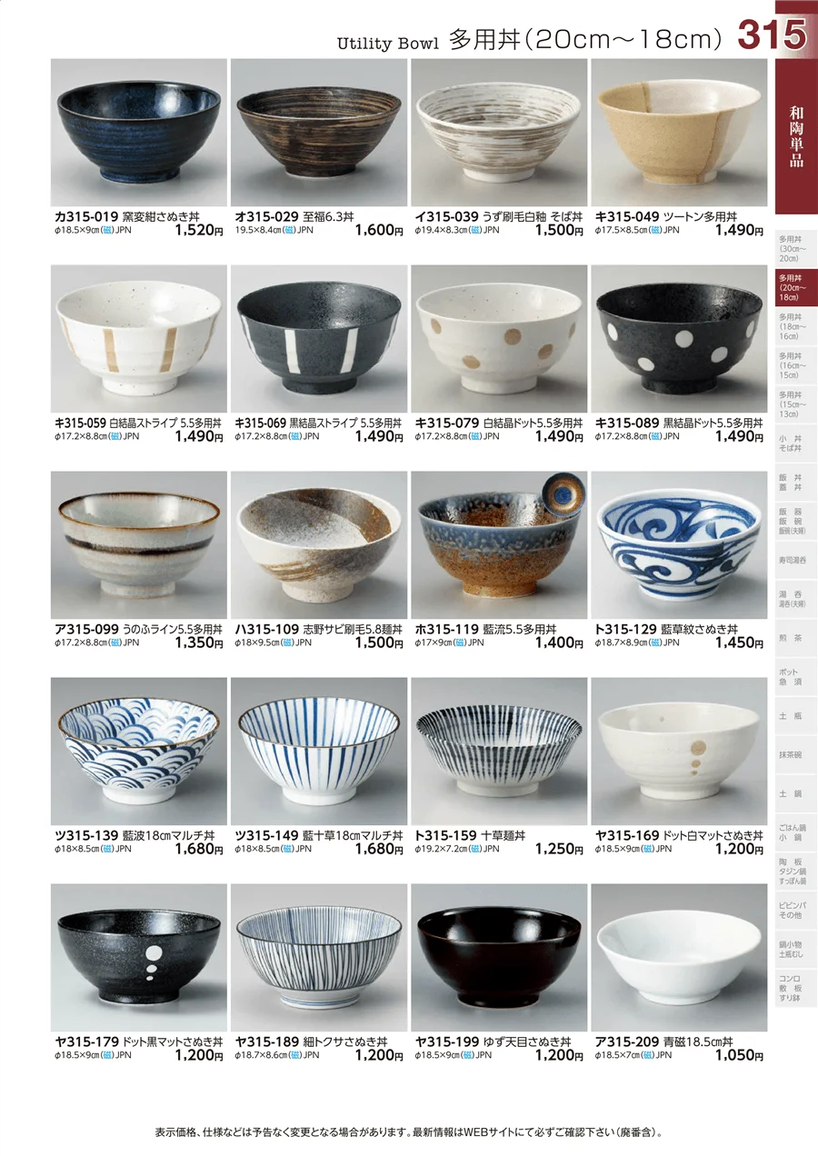 多用丼(20cm～18cm) ページ315