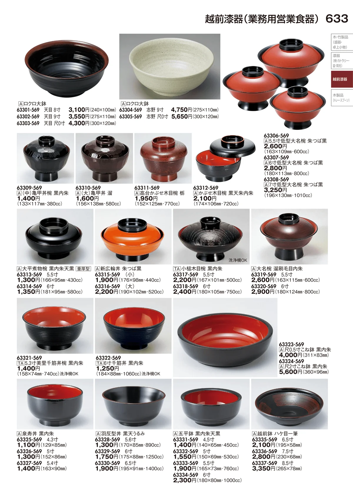 陶里vol.29・ページ番号633・越前漆器（業務用営業食器）