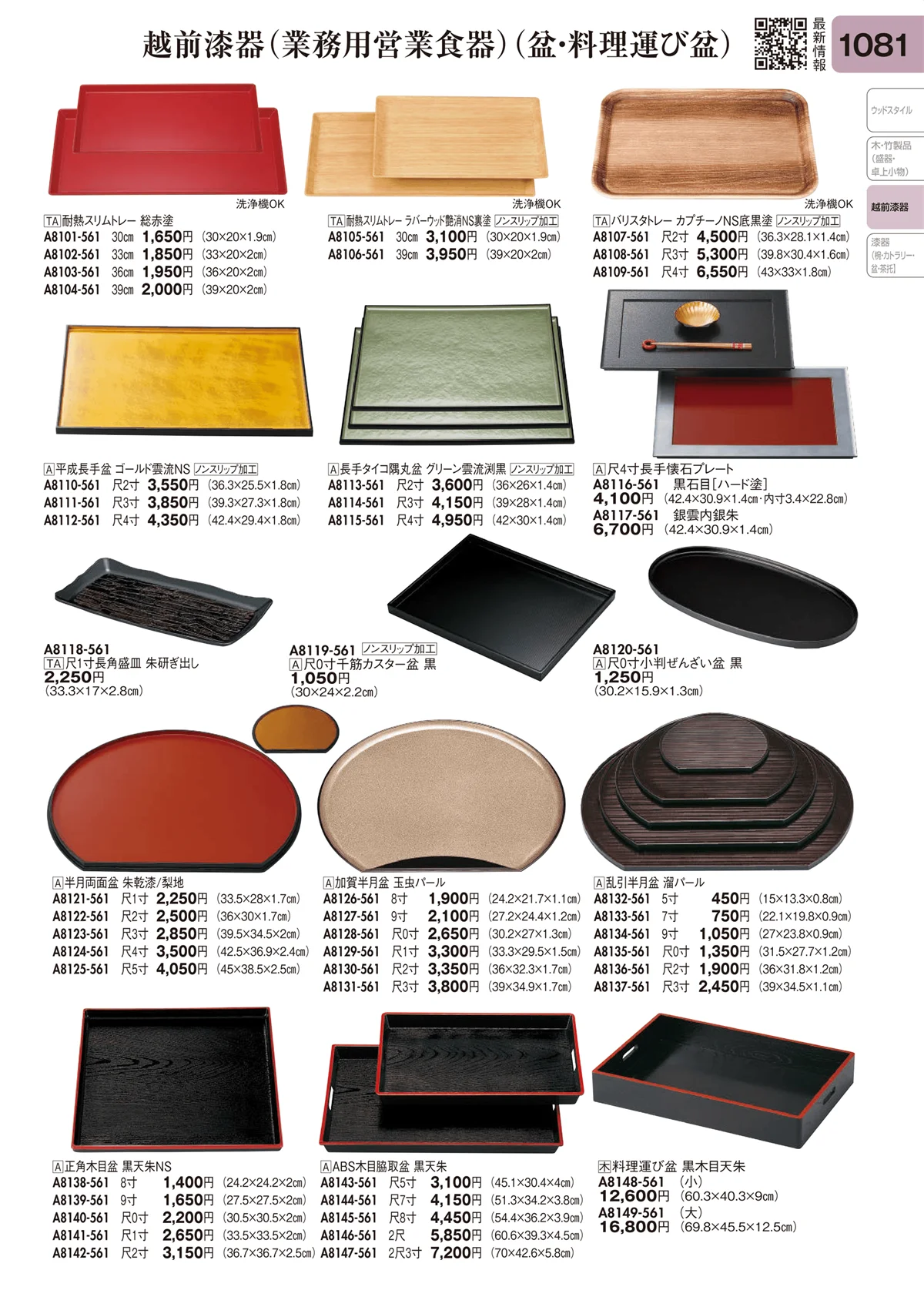 陶里vol.31・ページ番号1081・越前漆器（業務用営業食器）（盆・料理運び盆）