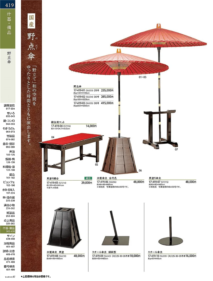 用美vol.17・ページ番号419・料理傘・和の日傘