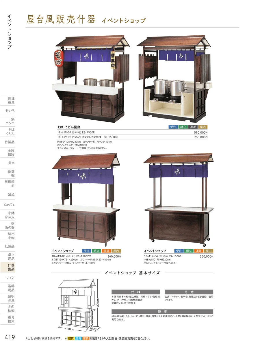 販売台（屋台販売台・ワゴン） ページ419