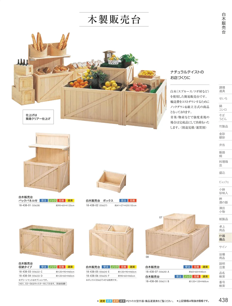 用美vol.18・ページ番号438・白木販売台・青果販売台