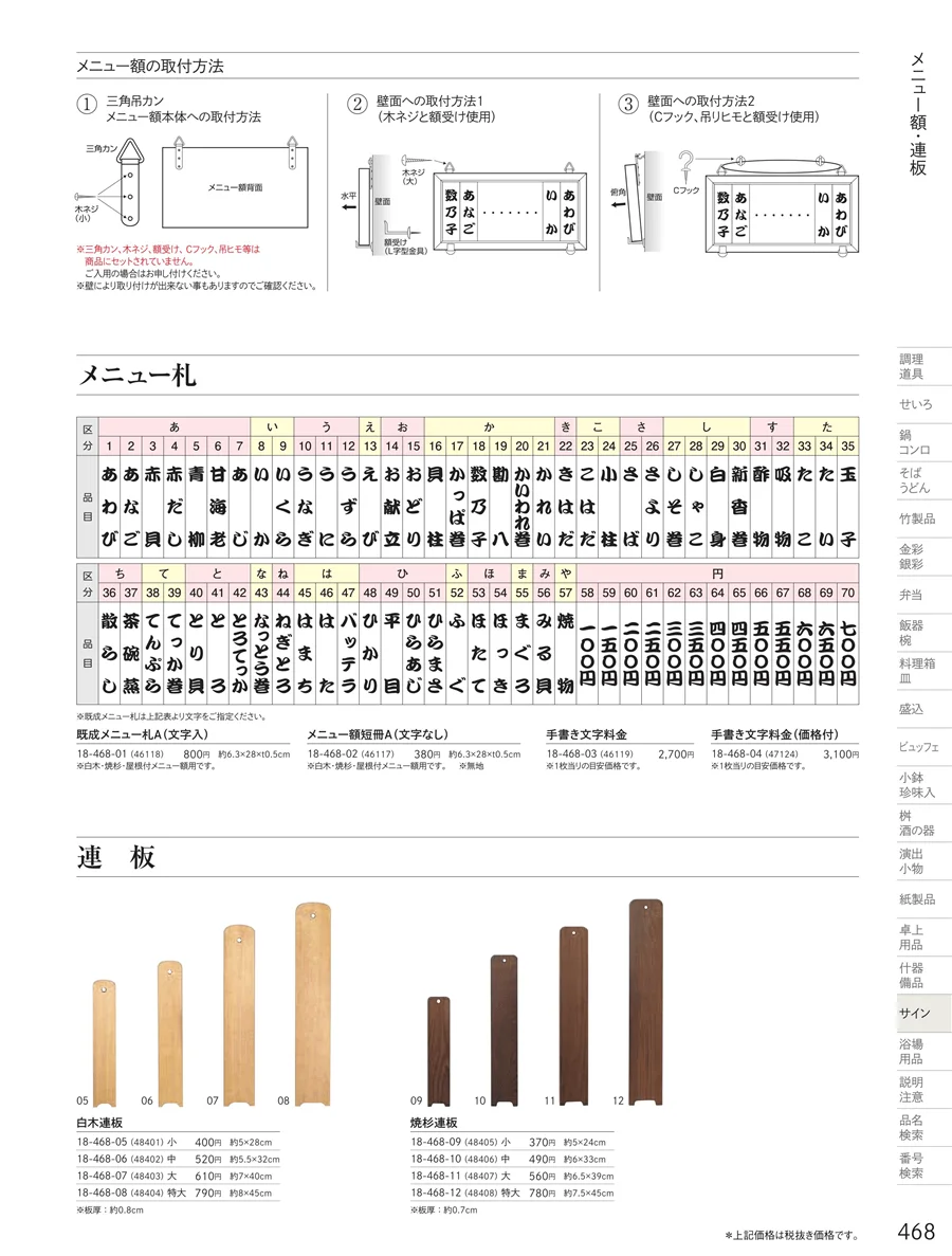 用美vol.18・ページ番号468・メニュー額・連板