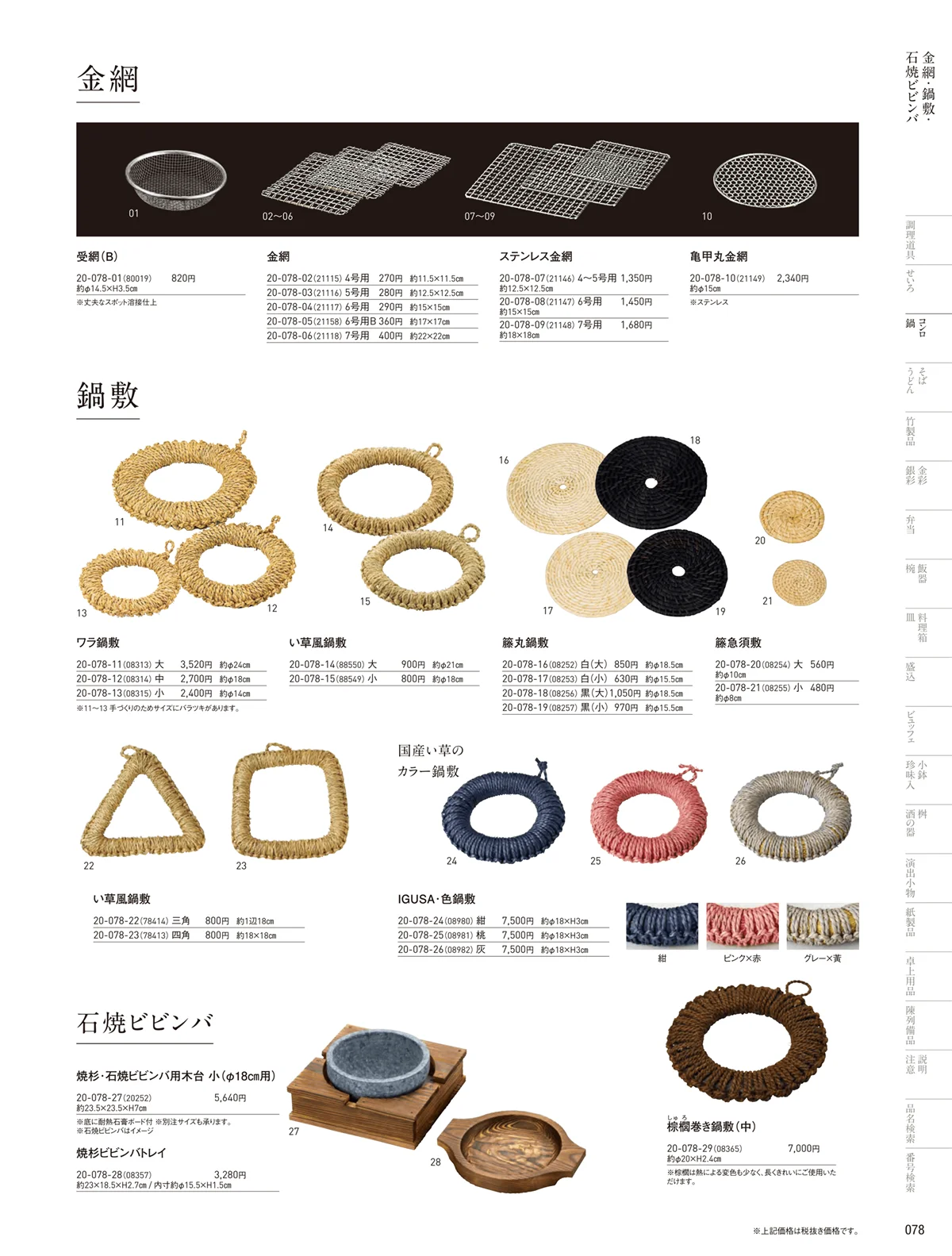 用美vol.20・ページ番号78・金網･敷板･鍋敷
